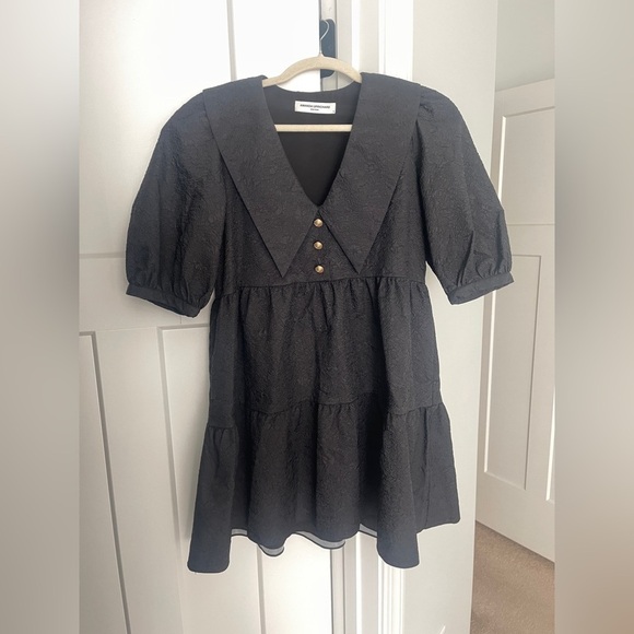 AMANDA UPRICHARD Evangeline Dress in Eclipse black gold buttons mini collar - Picture 2 of 5